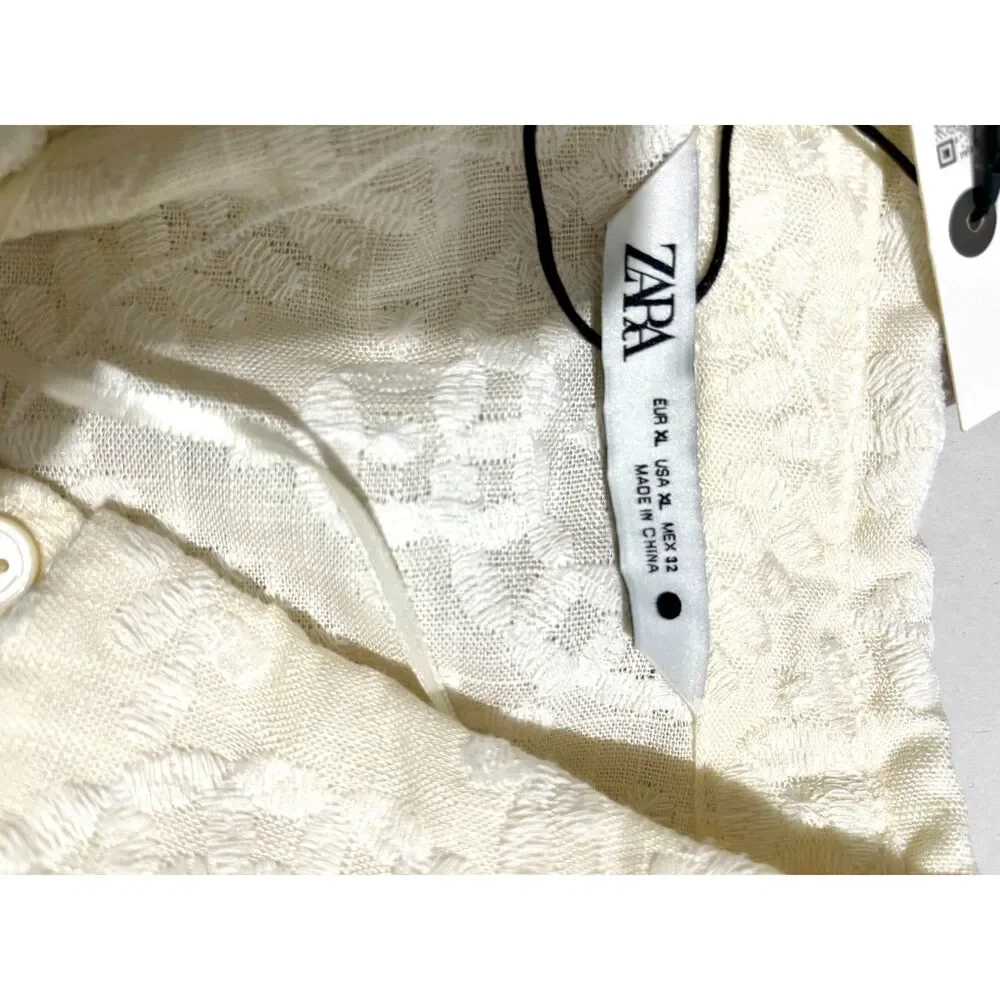 Zara collection embroidered bermuda short suit linen blend cottage women XL New